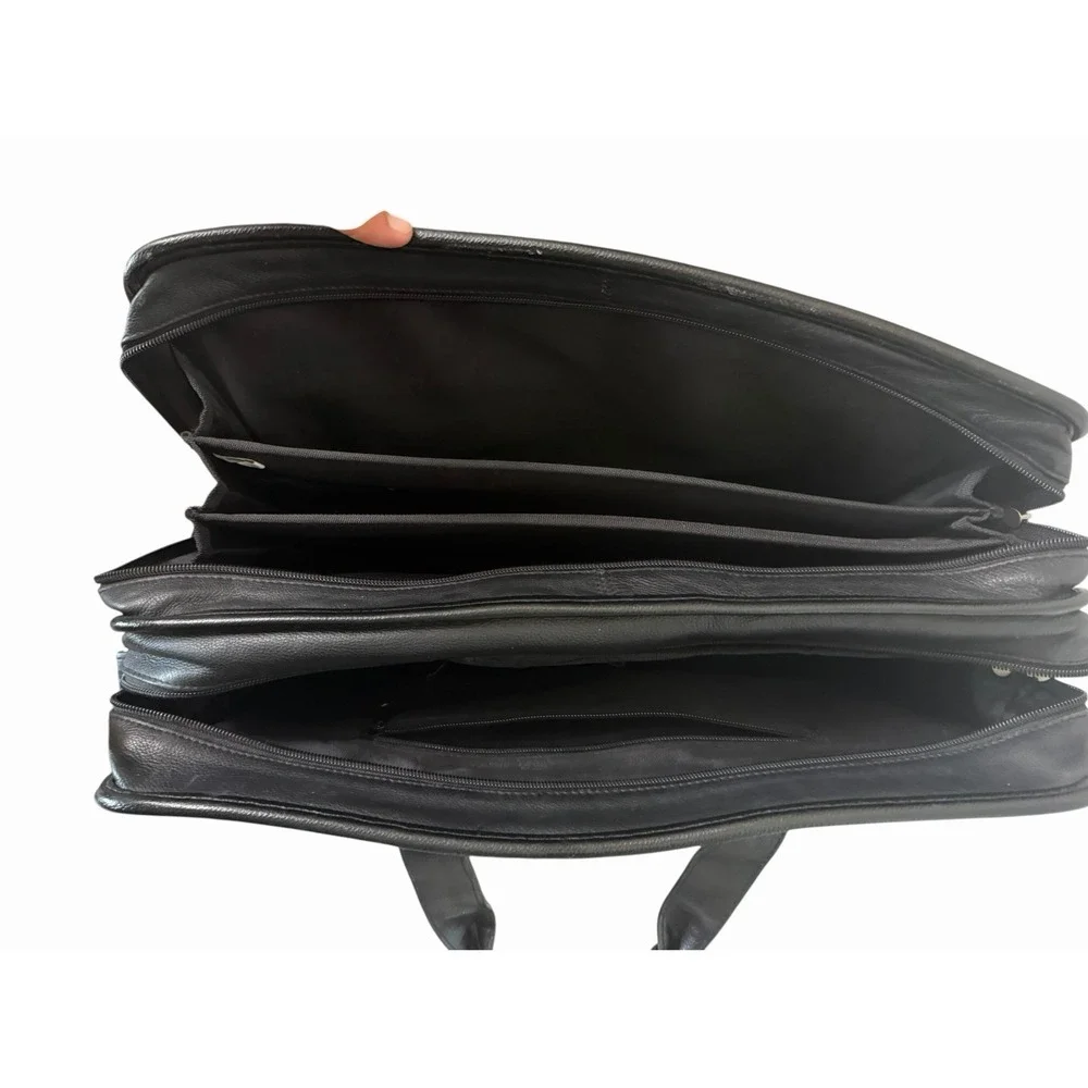 Black Leather Laptop Briefcase Messenger Bag Multi Compartment Shoulder Work Bag